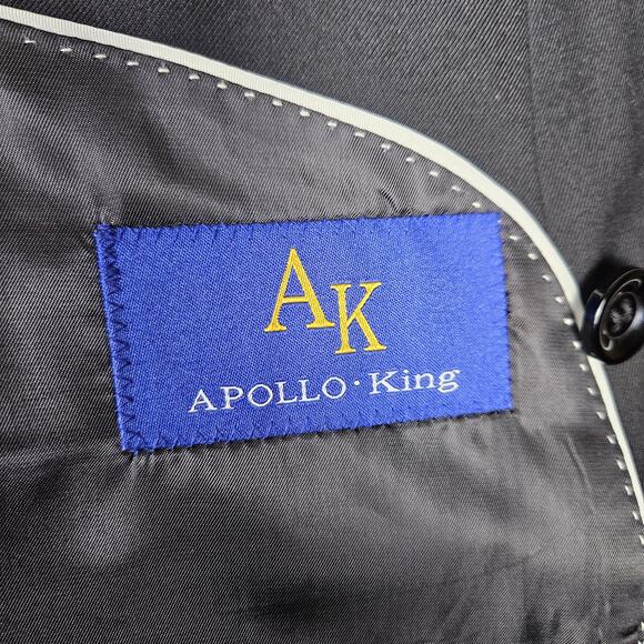 Apollo King Double Breasted Blazer Peak Lapel Black Mens 44R Suit Jacket Classic - Picture 14 of 16